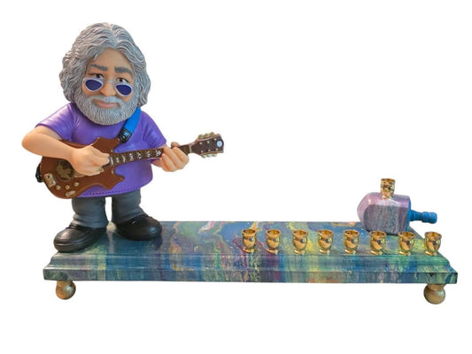 Grateful Dead Jerry Garcia psychedelic Collectible Menorah Judaica Hanukkiah Repurposed Figure
