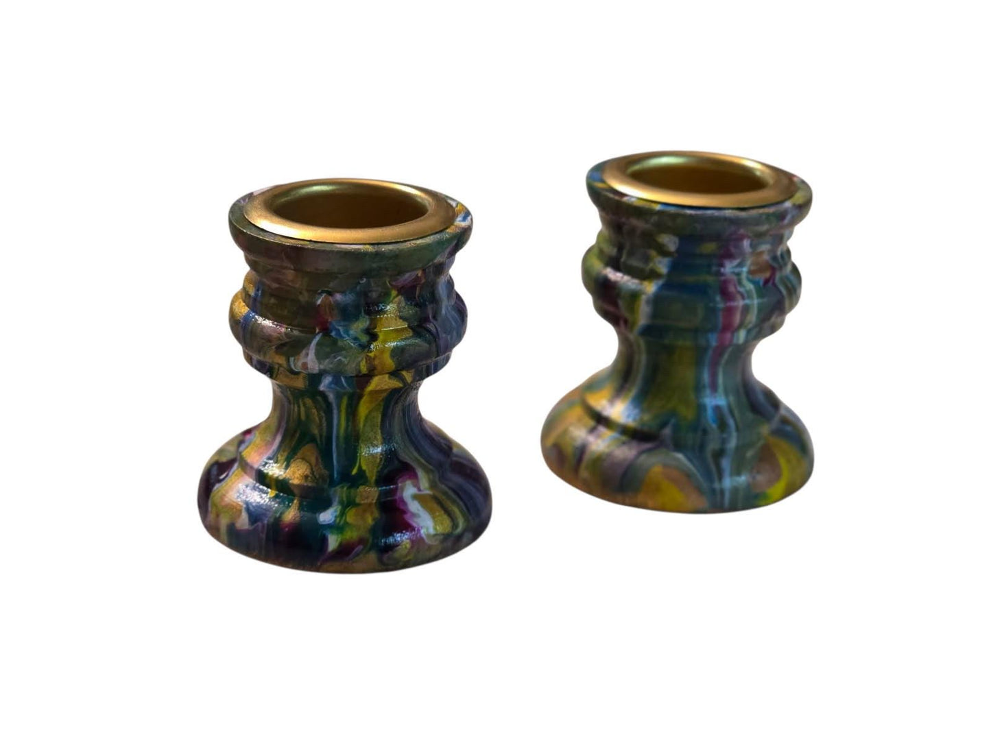 Hand Painted Mismatched Shabbat Candle Holders, Funky Decor