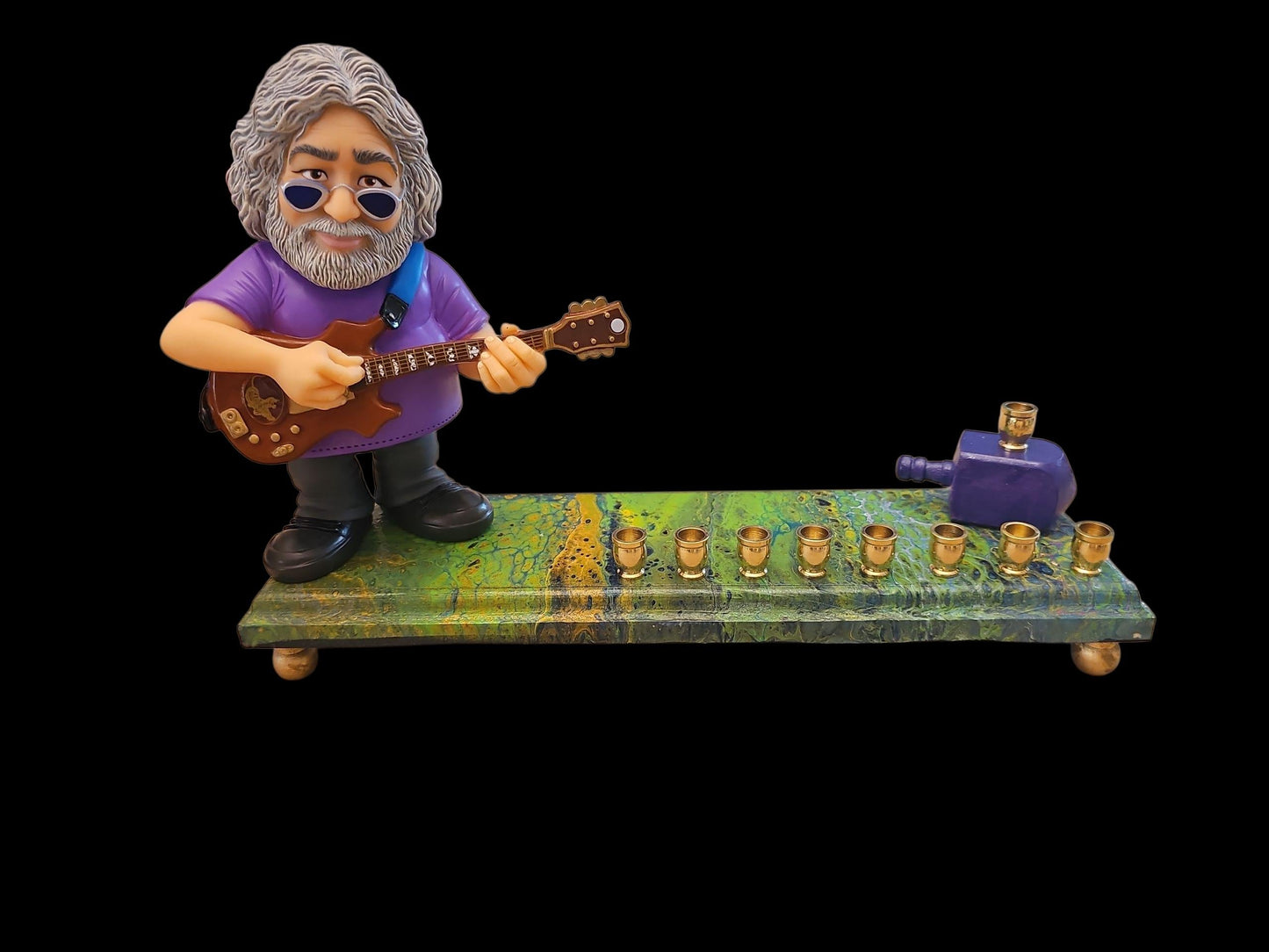 Grateful Dead Jerry Garcia psychedelic Collectible Menorah Judaica Hanukkiah Repurposed Figure