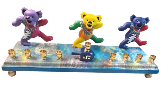 Grateful Dead Dancing Bears psychedelic Collectible Menorah Judaica Hanukkiah Repurposed Figure
