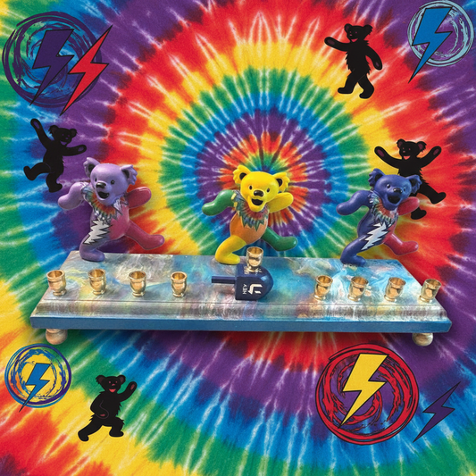 Grateful Dead Dancing Bears psychedelic Collectible Menorah Judaica Hanukkiah Repurposed Figure