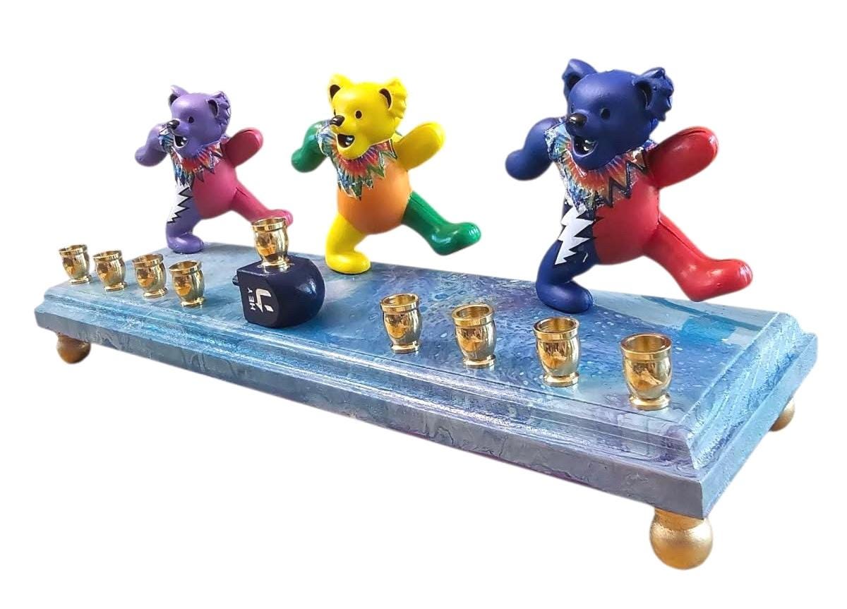 Grateful Dead Dancing Bears psychedelic Collectible Menorah Judaica Hanukkiah Repurposed Figure
