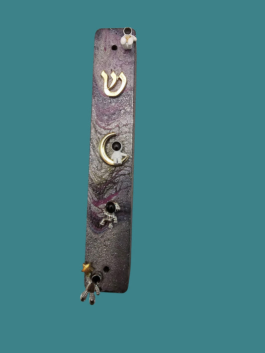 Astronaut Mezuzah, Sparkly Black Paint Pour, Kids Upsherin Gift