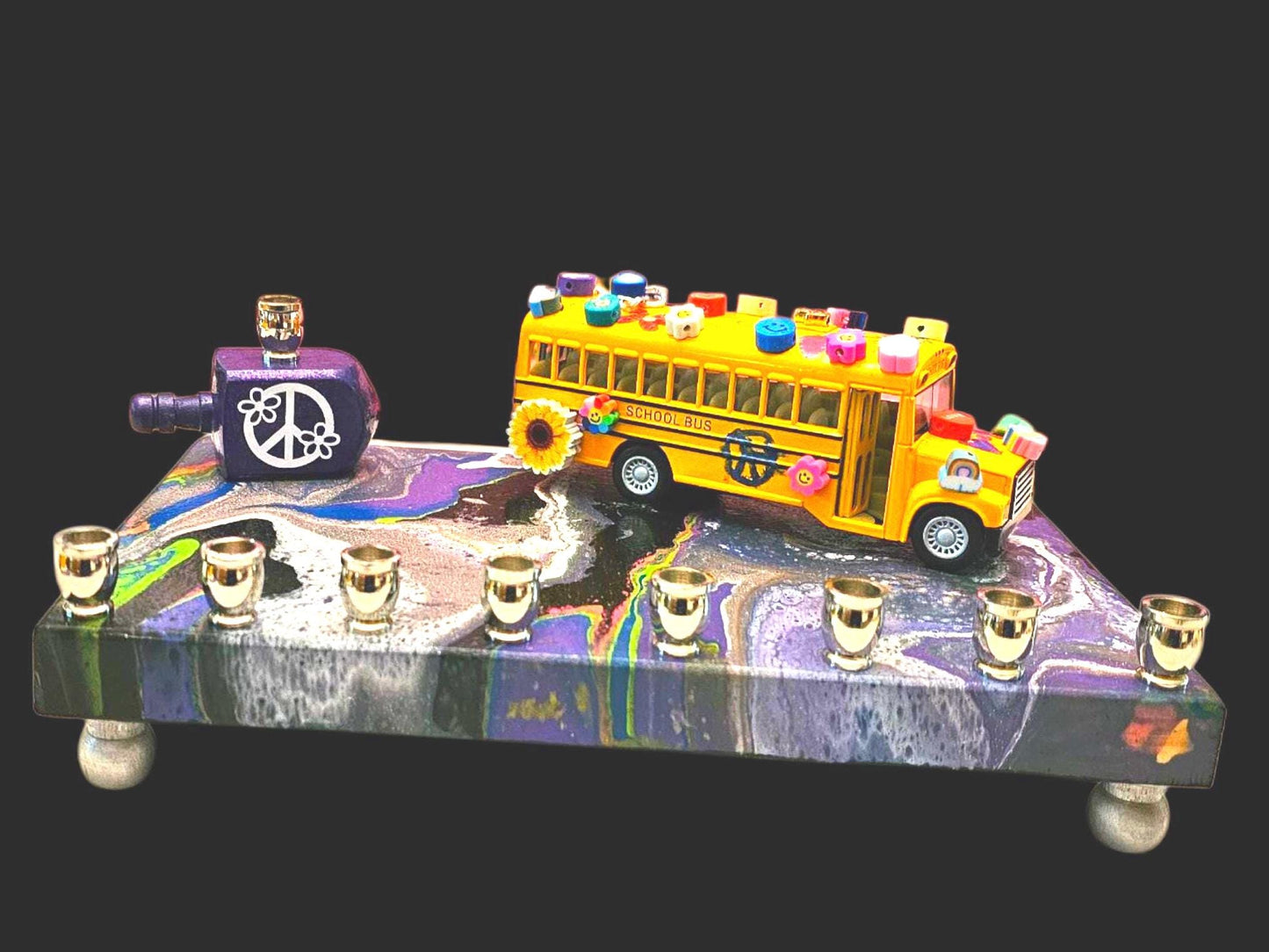 VW and school bus Psychedelic Hippie Menorah