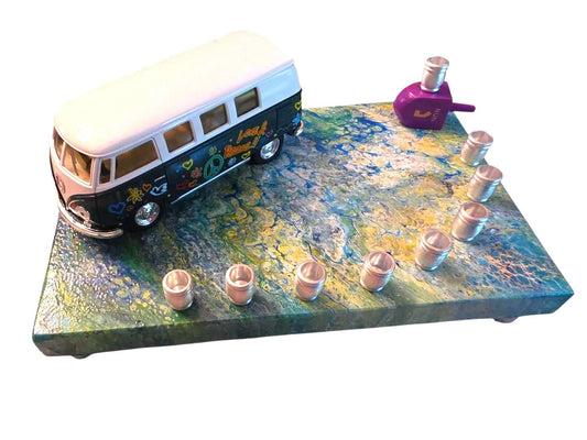VW and school bus Psychedelic Hippie Menorah