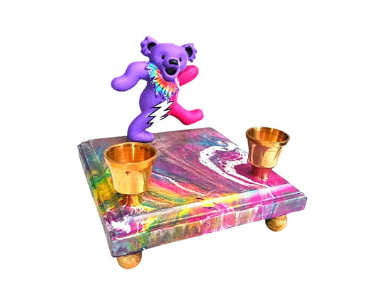 Grateful Dead Dancing Bear Shabbat Candle Holder Psychedelic Paint Jerry Garcia Music Judaica