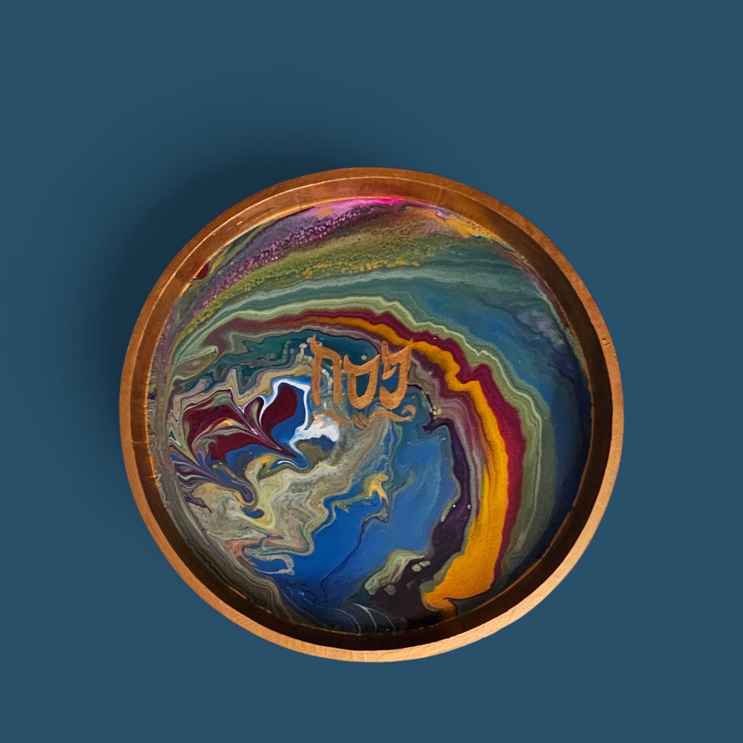 Hand Painted Seder Plate Funky Paint Pour Psychedelic Passover Judaica