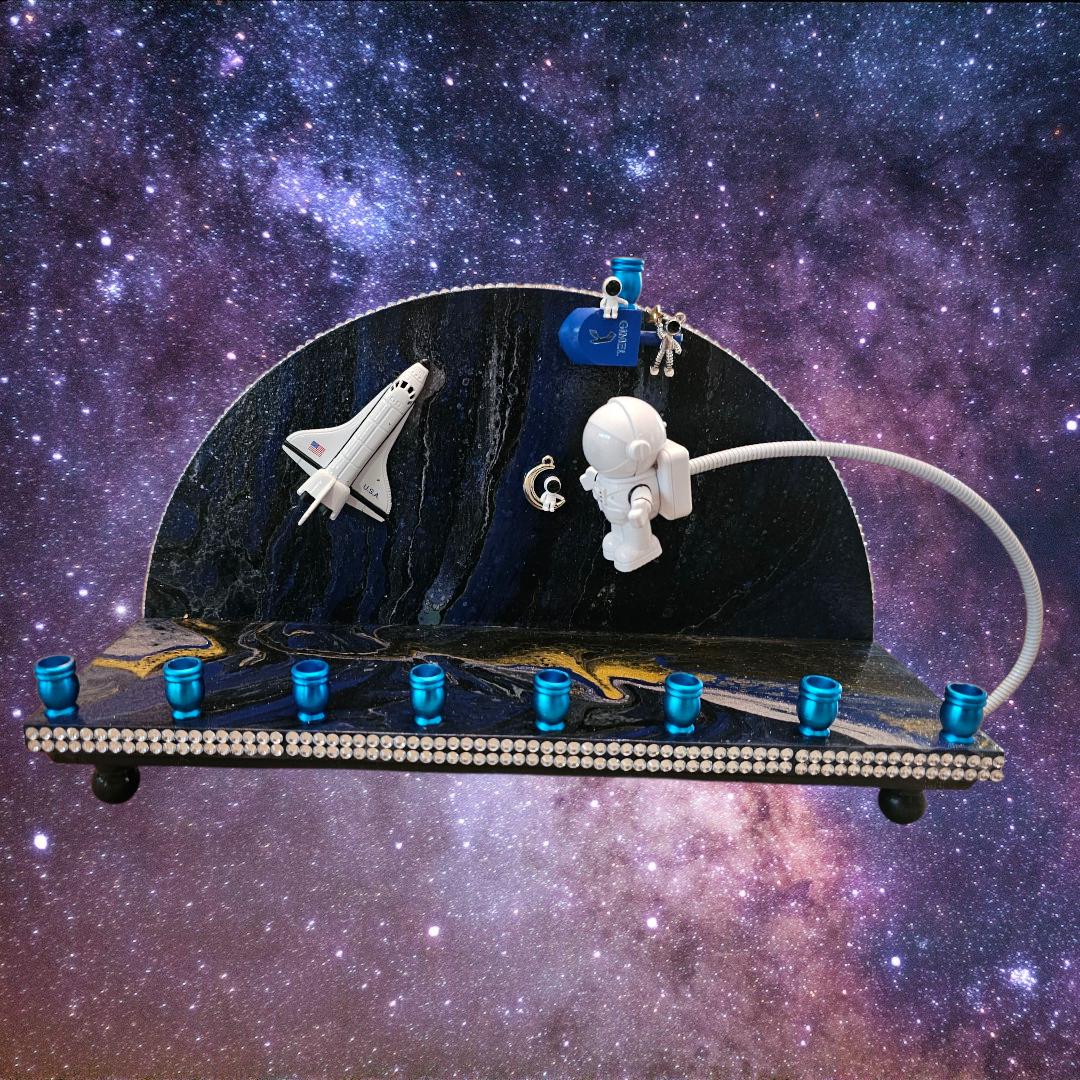 Rocketship Astronaut Outer Space Menorah Judaica Jewish Hanukkah Bar Bat Mitzvah Gift Unique