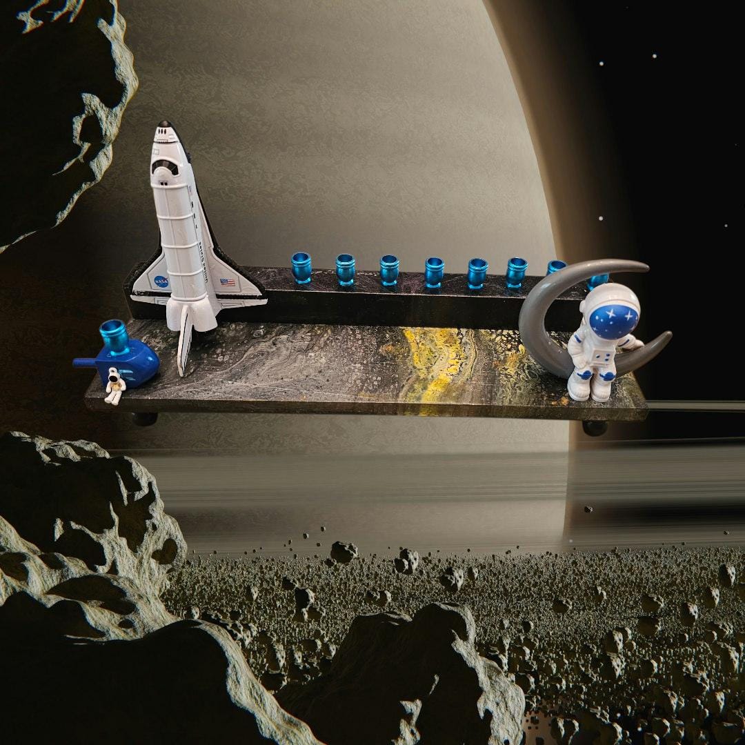 Outer Space Rocketship Space Shuttle Astronaut Menorah Jewish Judaica Gift