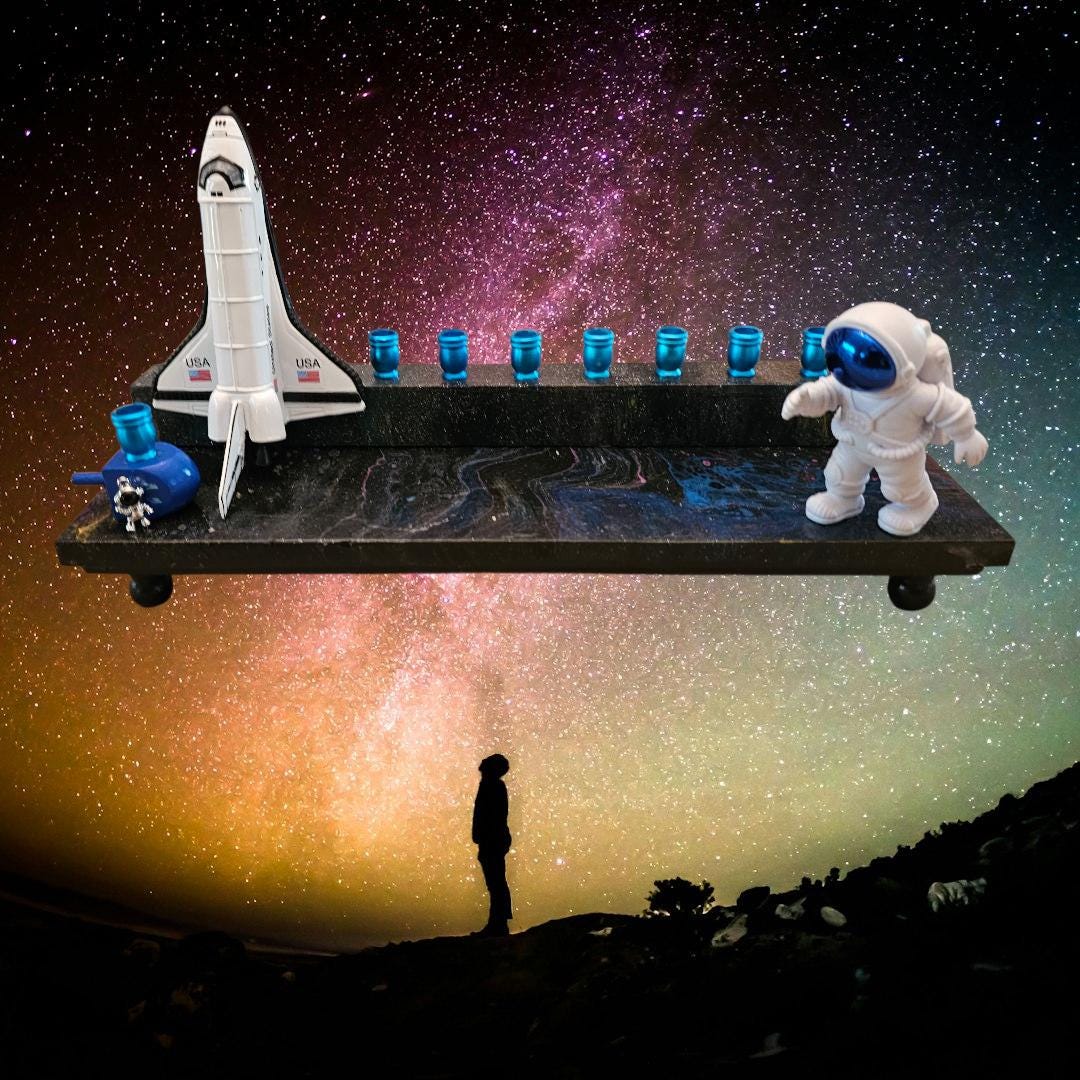 Outer Space Rocketship Space Shuttle Astronaut Menorah Jewish Judaica Gift