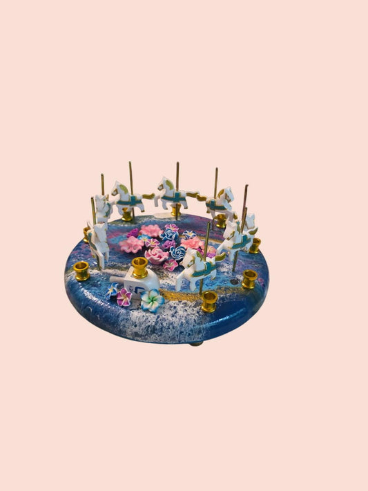 Carousel Horse Menorah Hanukkiah Judaica Jewish Hanukkah hand painted base with flowers