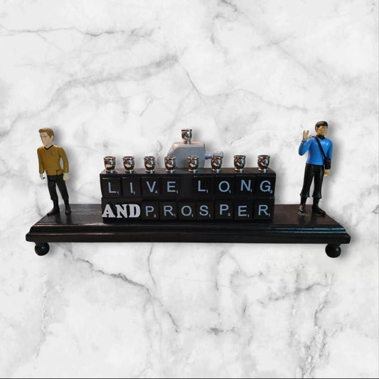 Star Trek Live Long & Prosper Collector Menorah Judaica Hanukkah Repurposed Figures Spock Captain Kirk Vintage