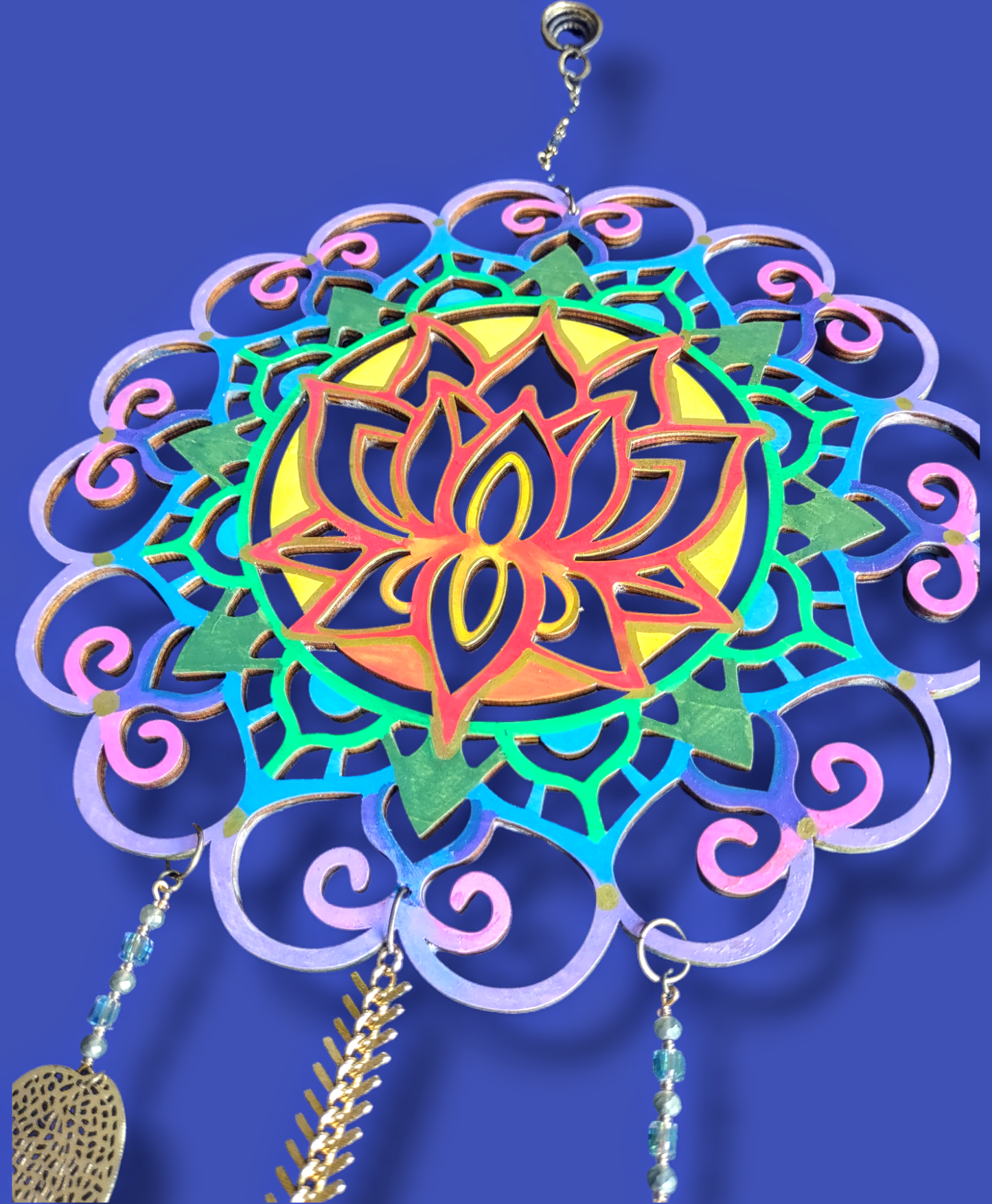 Hand Painted Lotus Flower Mandala with Crystals