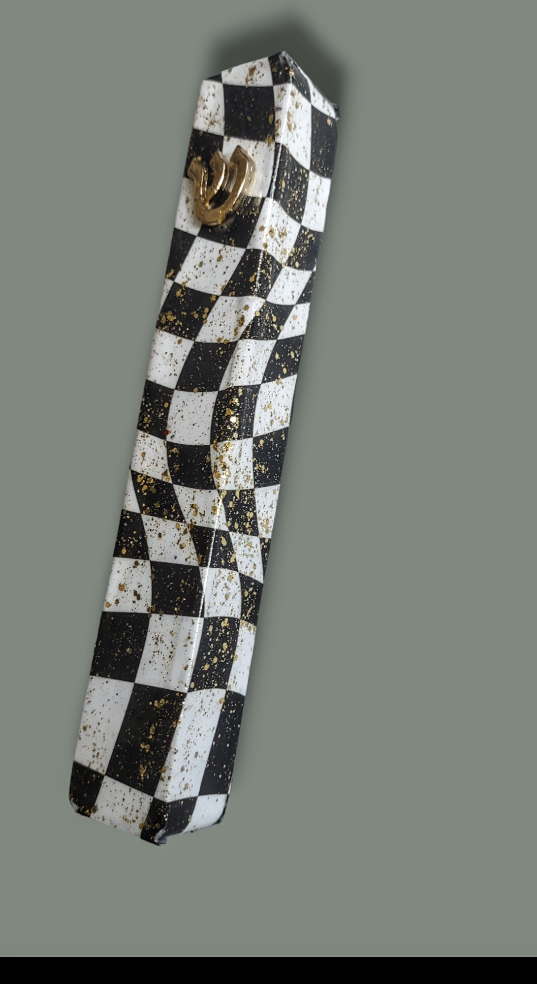 Wooden Black and White Decoupage Gltter Mezuzah