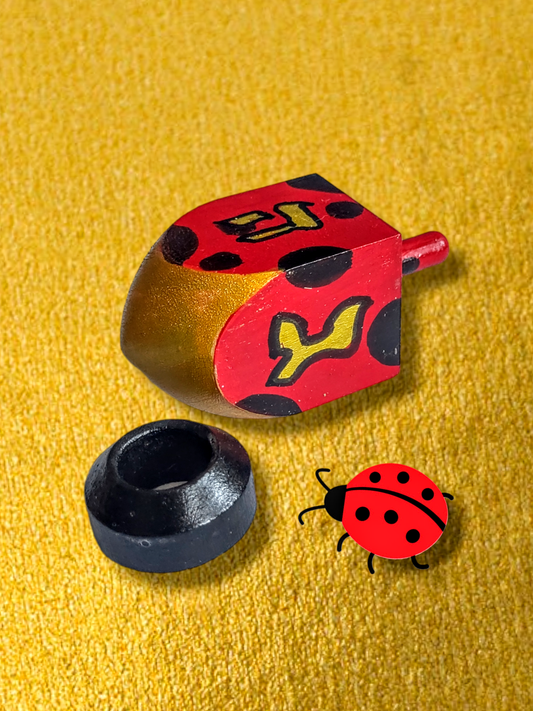 Hand Painted ladybug Dreidel one of a kind unique Judaica gift Jewish Hanukkah wood with stand