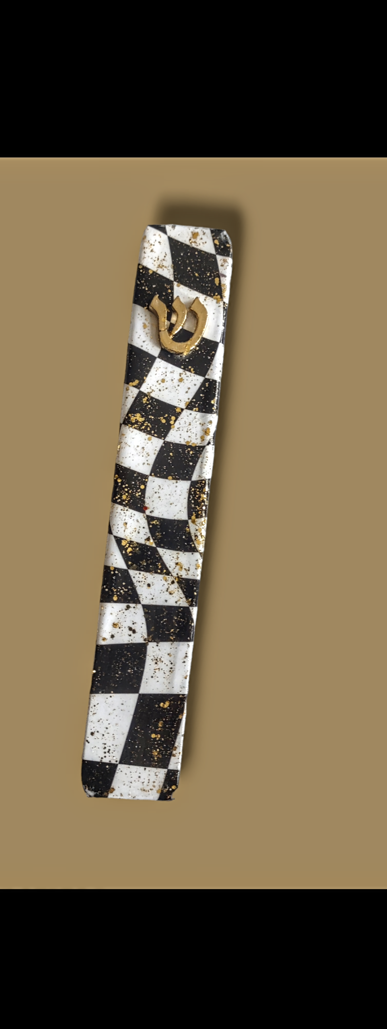 Wooden Black and White Decoupage Gltter Mezuzah