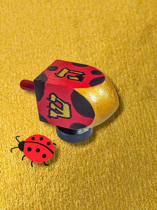 Hand Painted ladybug Dreidel one of a kind unique Judaica gift Jewish Hanukkah wood with stand