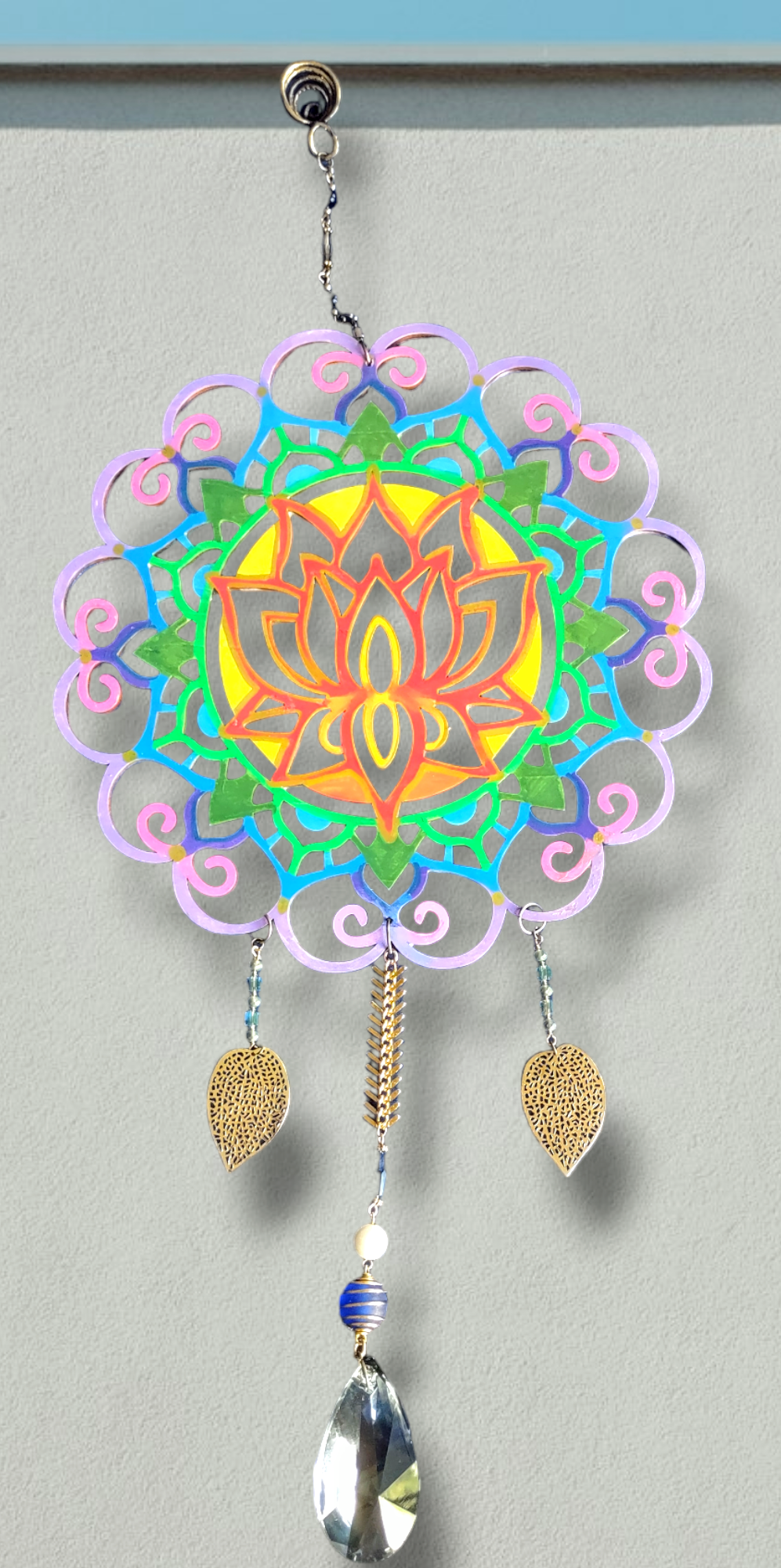 Hand Painted Lotus Flower Mandala with Crystals