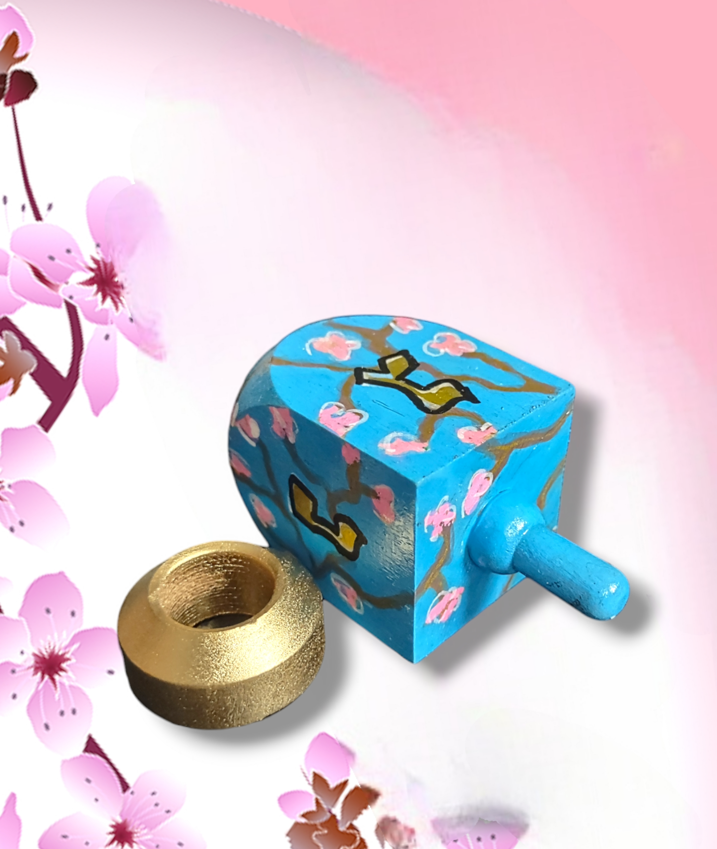 Hand-painted Cherry Blossom dreidel.