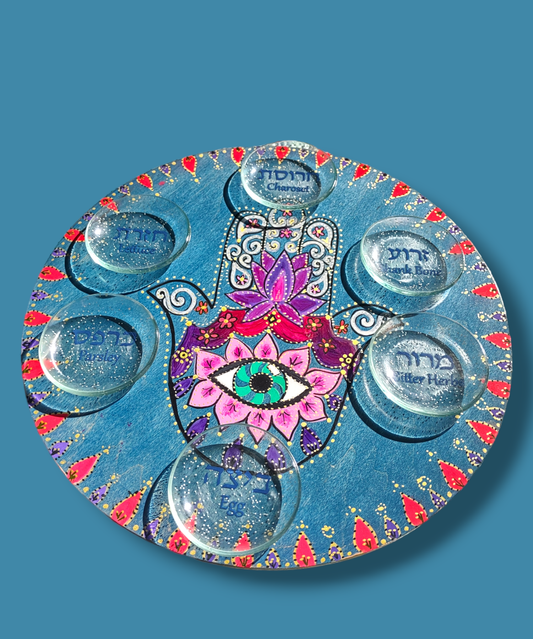 Hand Painted Hamsa Seder Plate