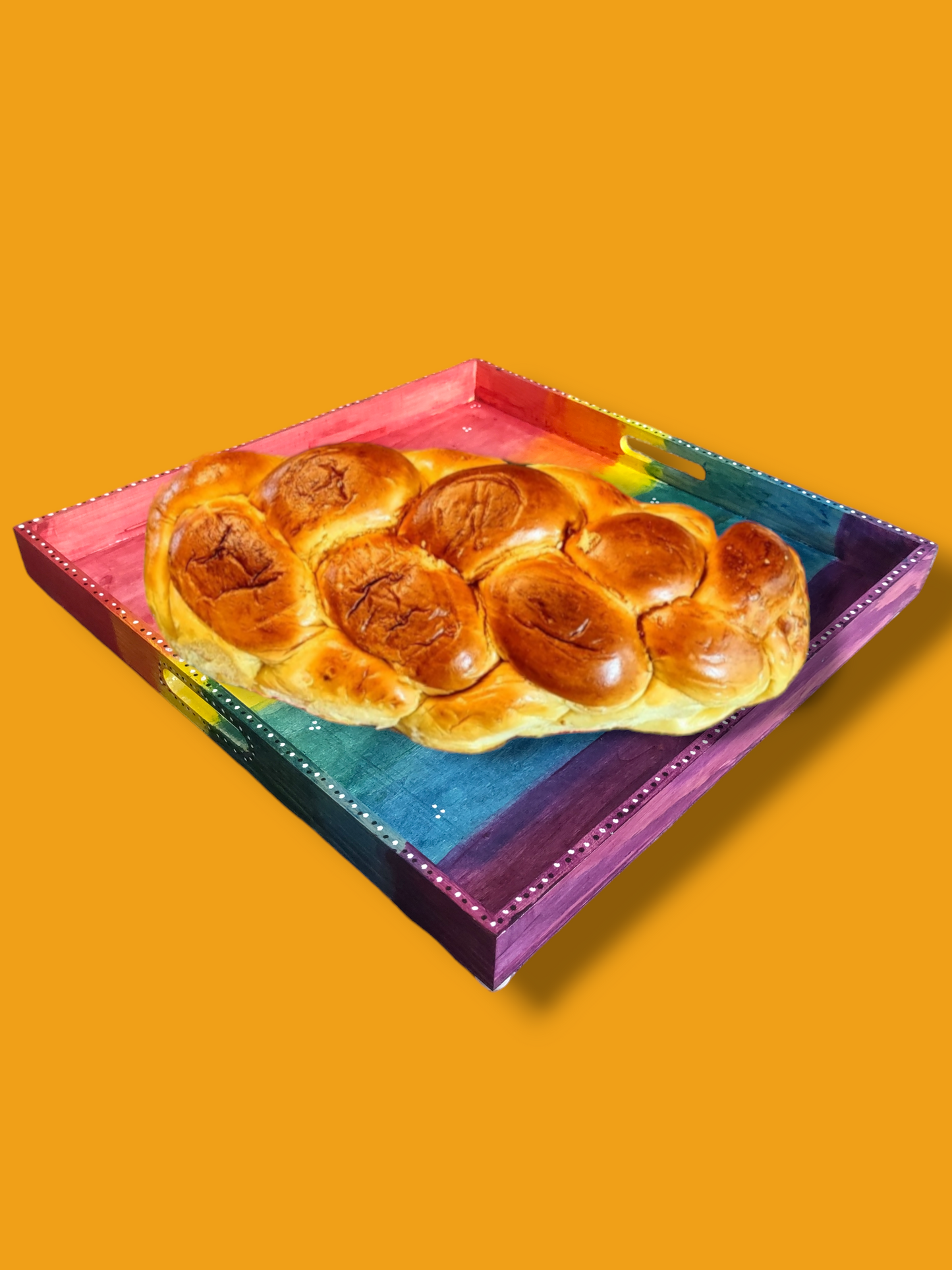 Stained Rainbow Wooden Challah Plate