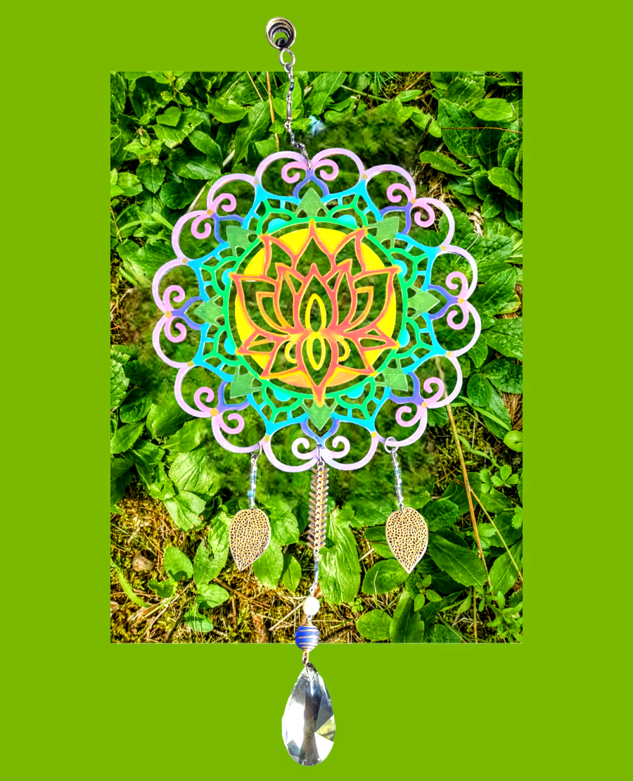 Hand Painted Lotus Flower Mandala with Crystals