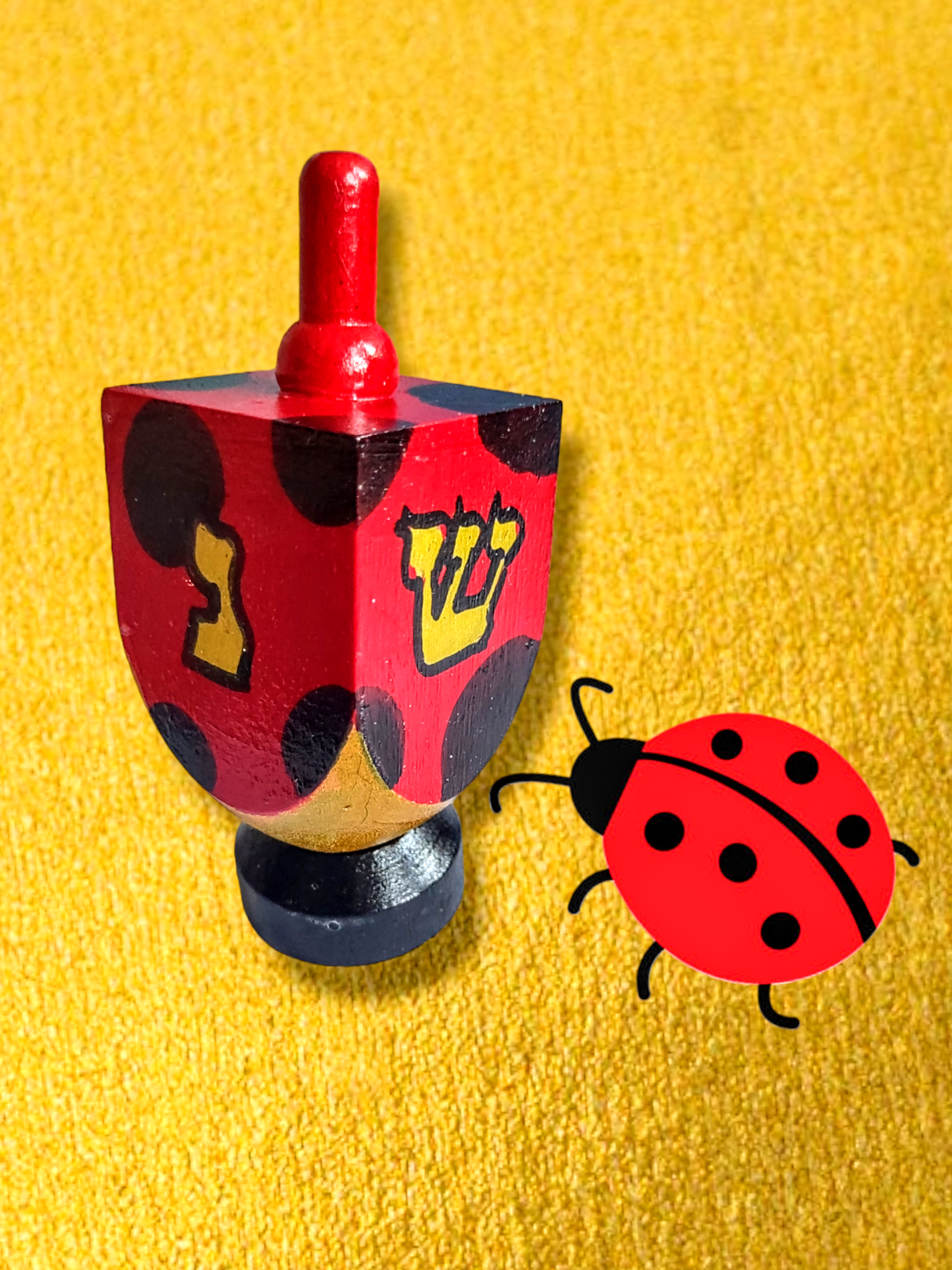 Hand Painted ladybug Dreidel one of a kind unique Judaica gift Jewish Hanukkah wood with stand