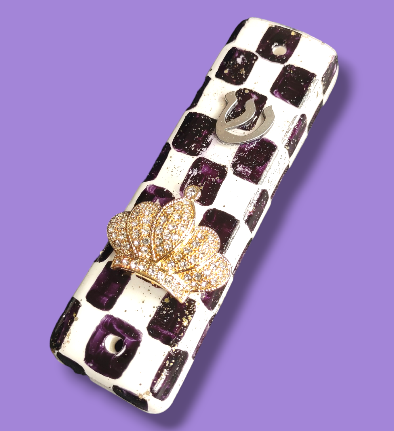 Checkerboard Ceramic Mezuzah With Bling