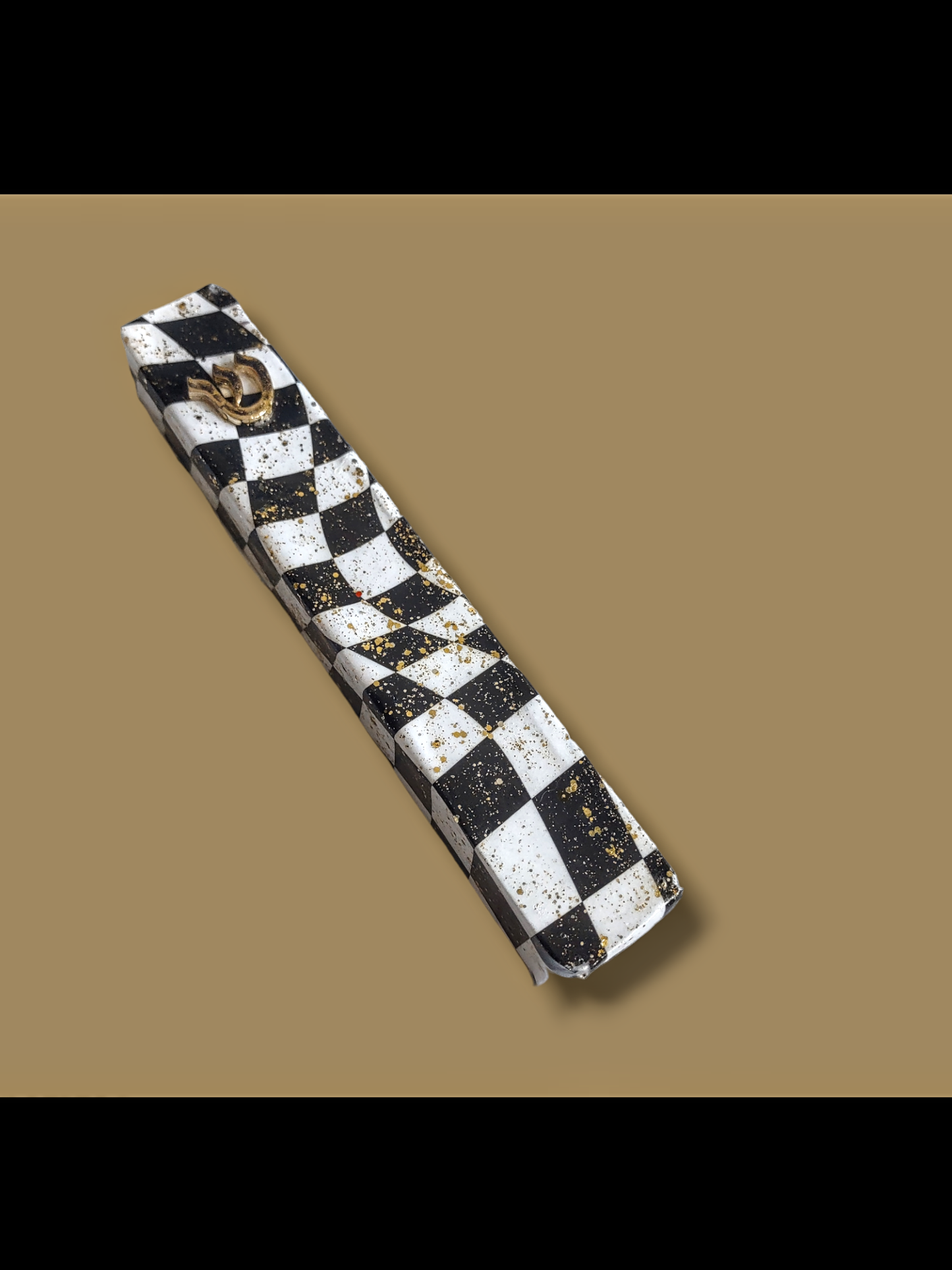 Wooden Black and White Decoupage Gltter Mezuzah