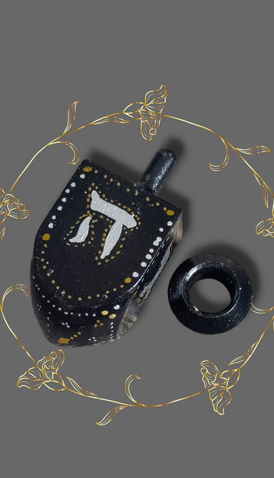 Hand-painted Black Gold and Silver dreidel.