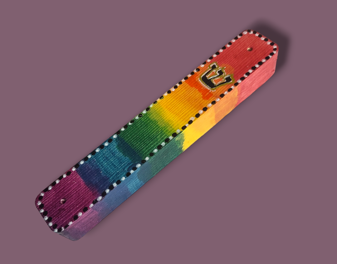 Stained Wood Rainbow Mezuzah