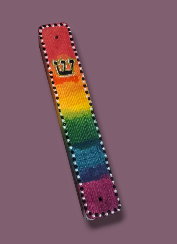 Stained Wood Rainbow Mezuzah