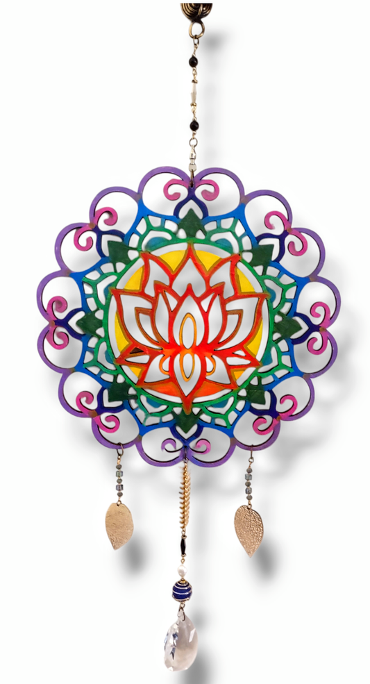 Hand Painted Lotus Flower Mandala with Crystals