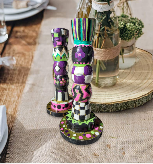 Colorful Checkerboard Shabbat Candle Holders