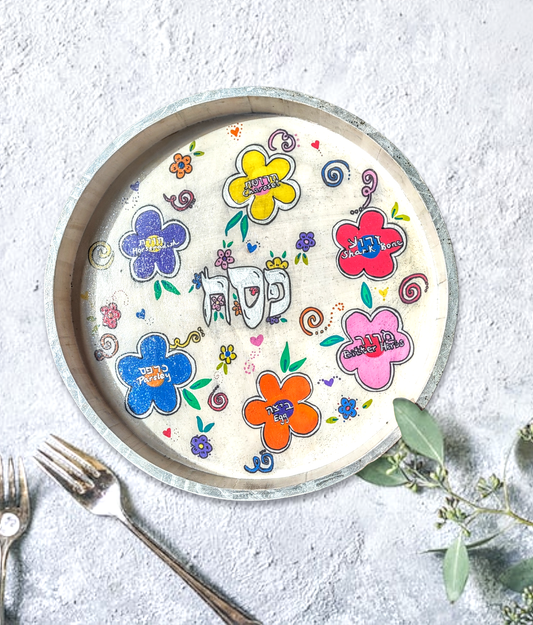 Hand Painted Flower Seder Plate