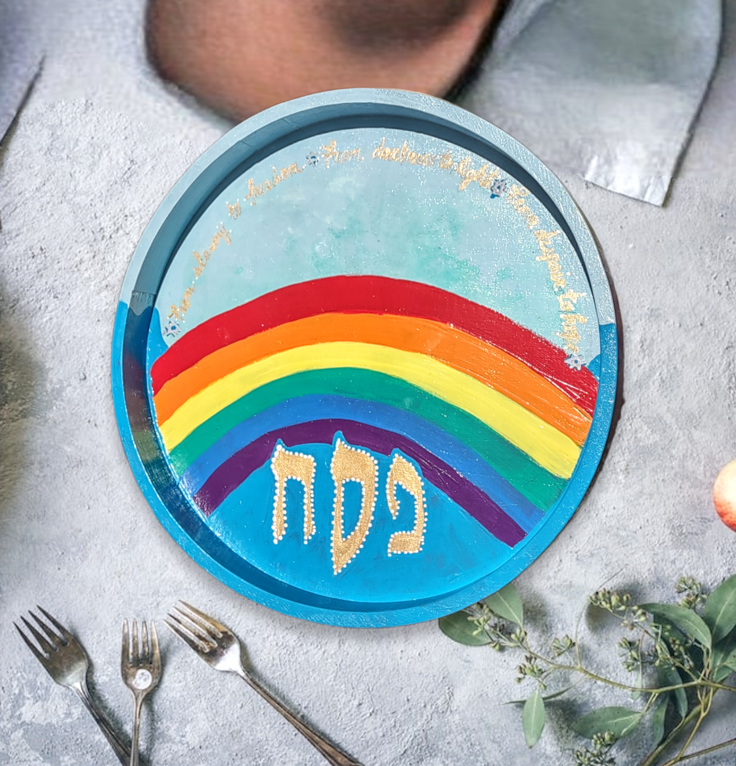 Rainbow Hand Painted Seder Plate