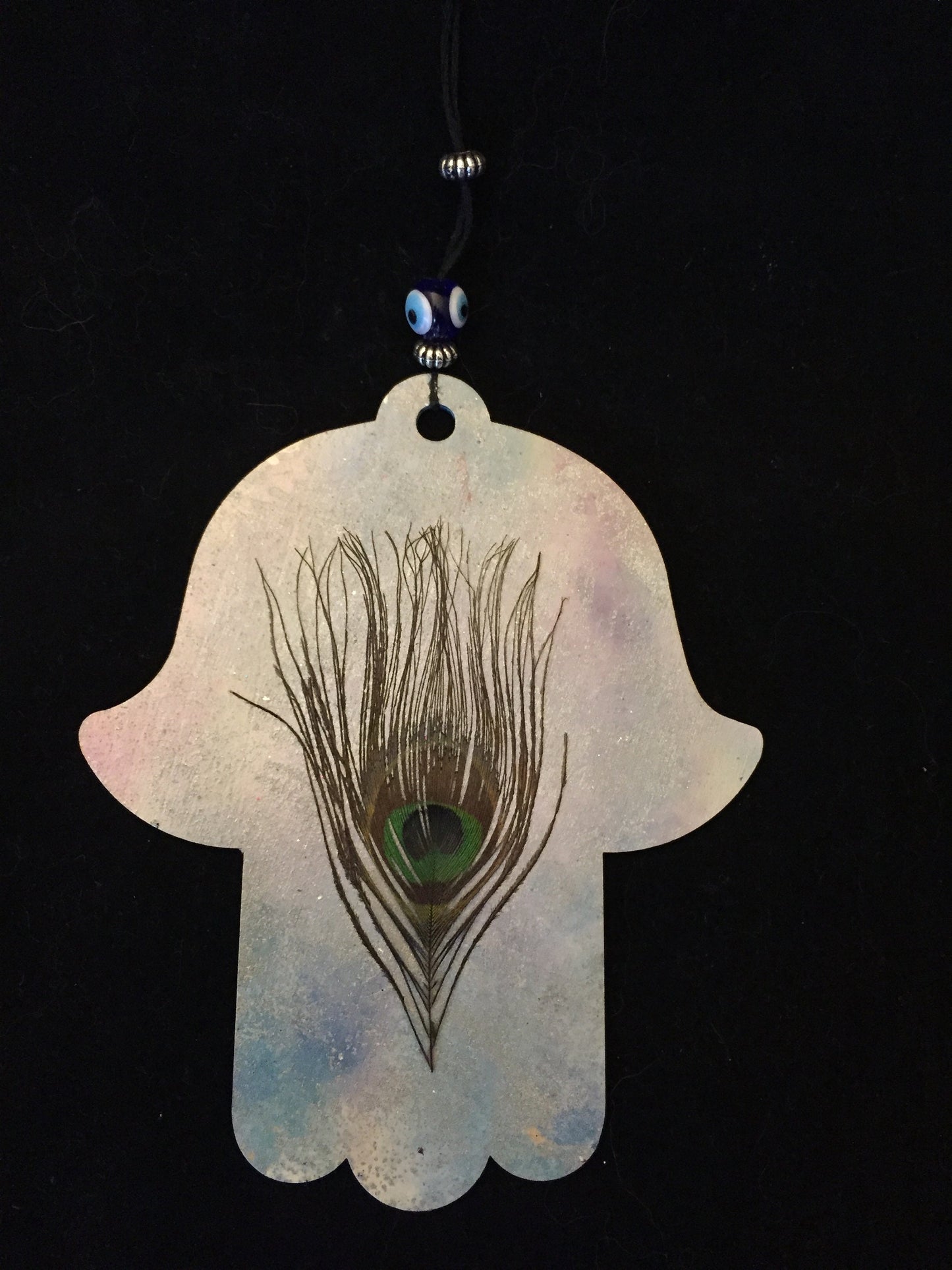 Handpainted Hamsa- Face with Peacock Feather