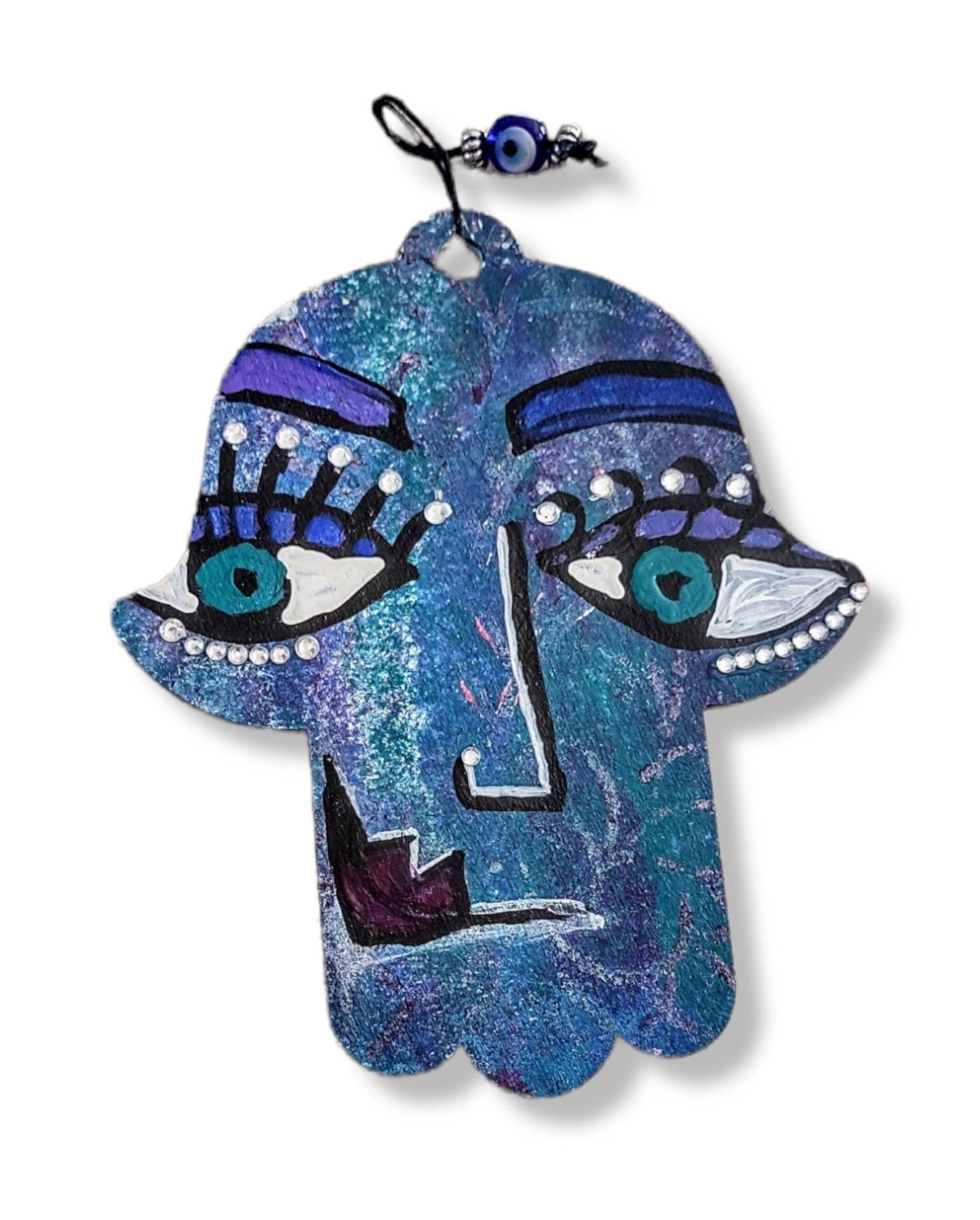 Handpainted Hamsa- Face with Peacock Feather
