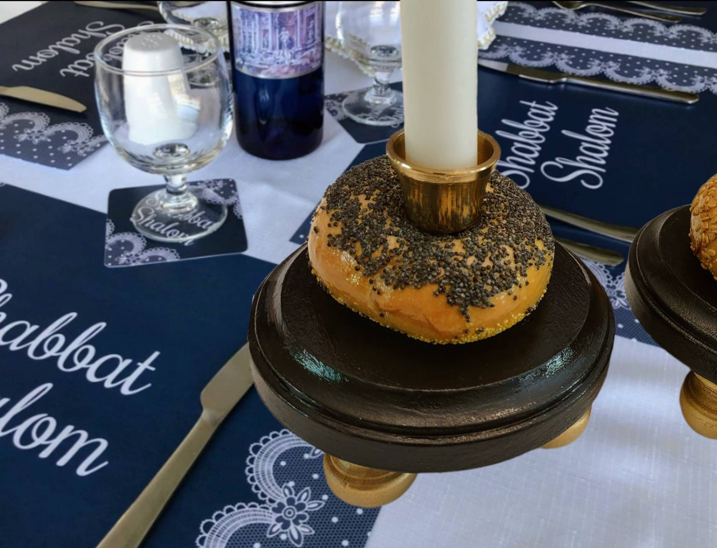 Bagel Shabbat Candle Holders