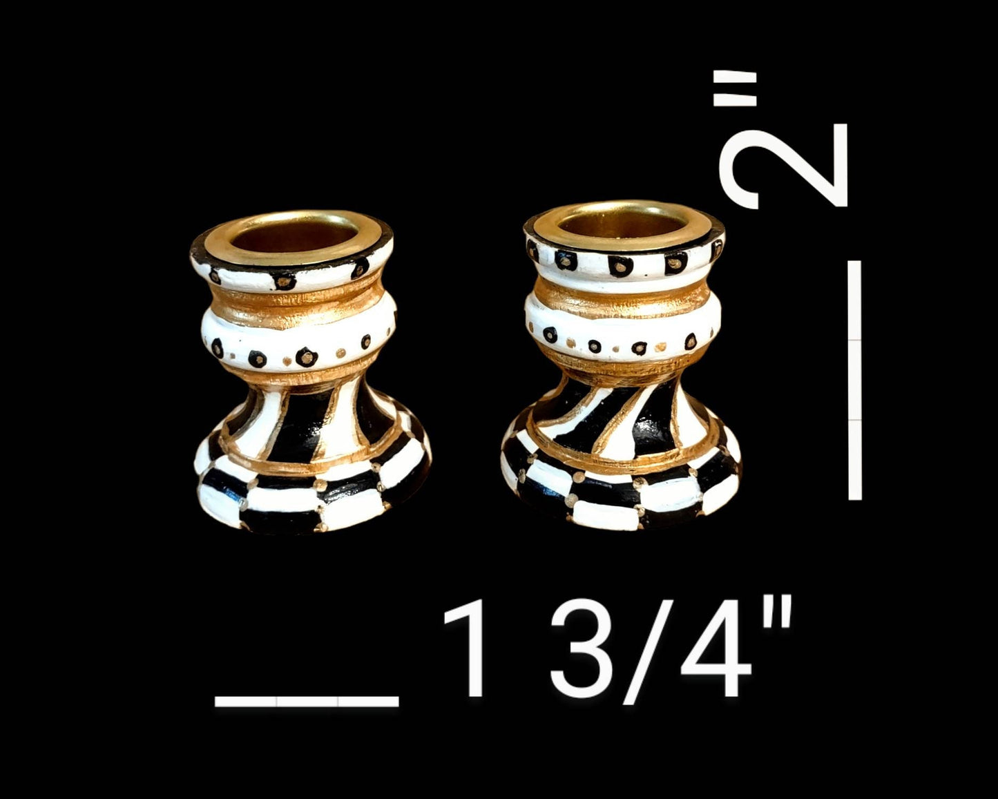 Black, White & Gold Hand-Painted Shabbat Candlesticks – Set of 2