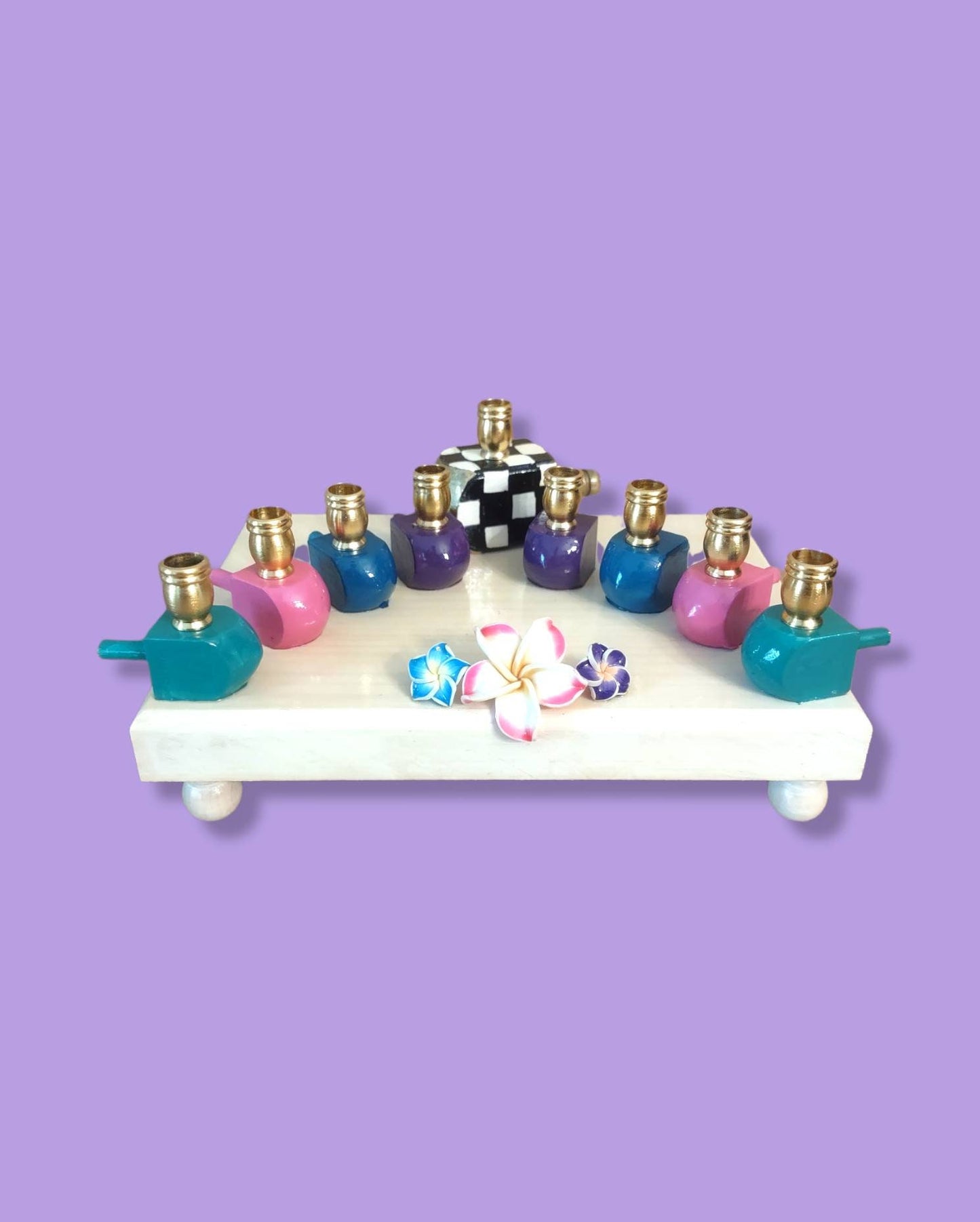 Checkered Jewel Tone Flowers Menorah