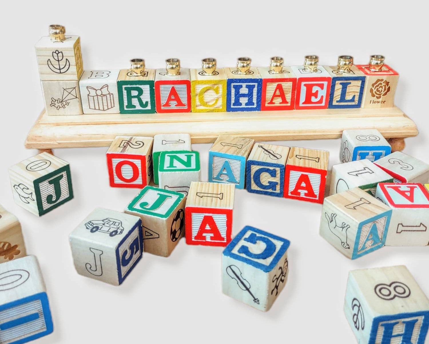 Personalized Traditional Alphabet Blocks Name Menorah
