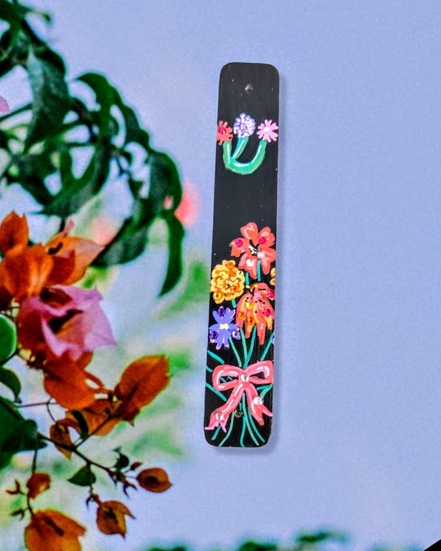 Hand painted  Flowers Mezuzah Case