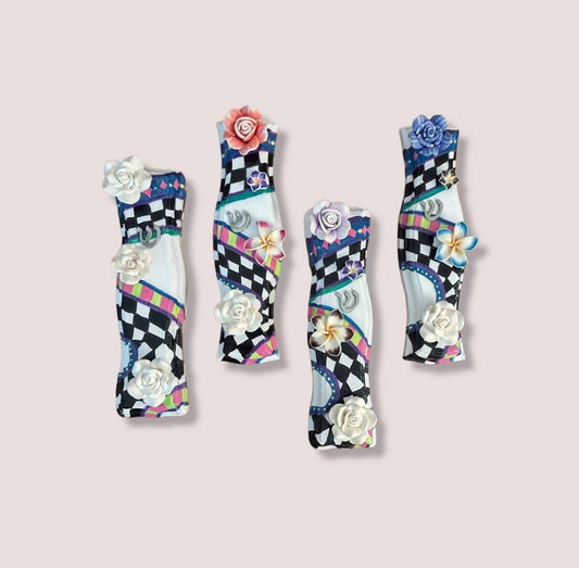 Checkered Mezuzah with Flowers